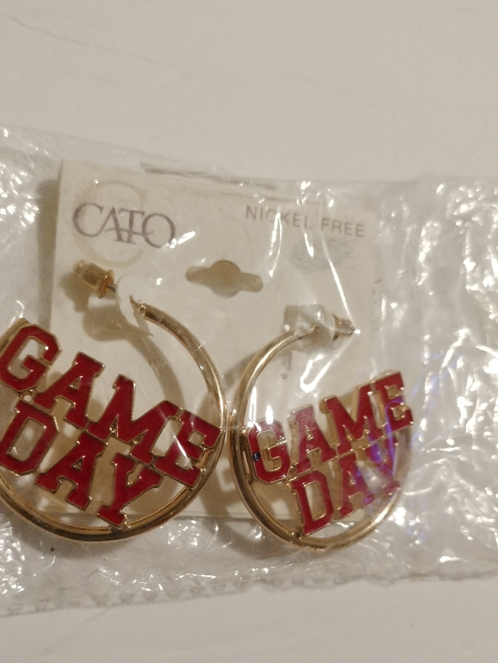 Cato Gold Hoop Earrings with Red GAME DAY Letters